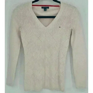 Tommy Hilfiger Pink Argyle Long Sleeve Sweater Size XS